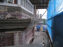 Completed front section of the stone balcony cornice