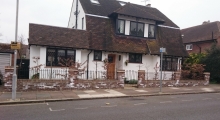 White staining on new brick wall caused by salt deposits (efflorescence)