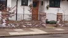 White staining on new brick wall caused by salt deposits (efflorescence)